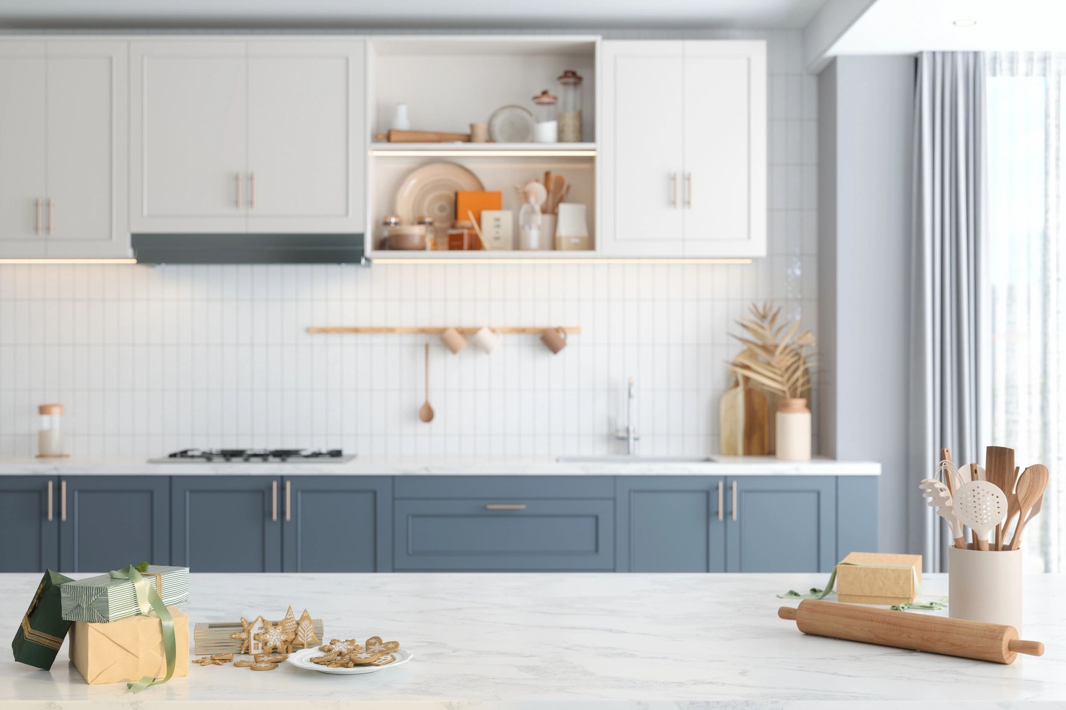 Gift-ready baked goods and packaging on a kitchen counter